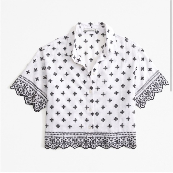 Abercrombie & Fitch Tops - abercrombie & fitch | short-sleeve linen-blend embroidered shirt
